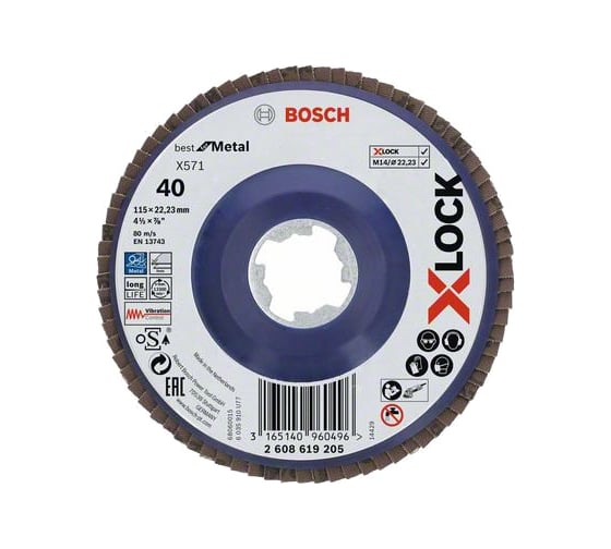 Круг шлифовальный лепестковый X-LOCK X571 Best for Metal (115 мм; G40; прямое исполнение) Bosch 2608619205 1