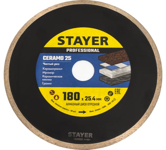Диск алмазный отрезной по керамической плитке CERAMOPRO Professional (180х25.4 мм) Stayer 3665-180_z02