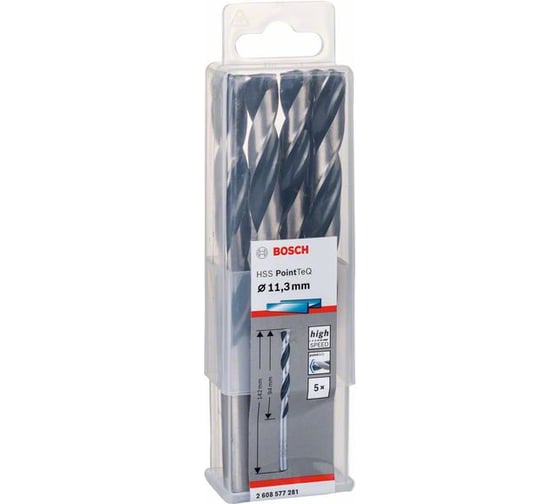 Сверло по металлу HSS PointTeQ, 11.3х94х142 мм мм, 5 шт. Bosch 2608577281
