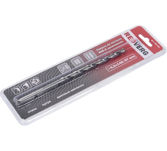 Сверло удлиненное по металлу HSS-G (6.5х97х148 мм) REDVERG 6621340