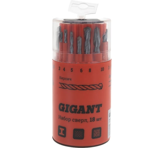 Набор сверл по металлу, кирпичу, дереву (18 шт; 3-10 мм) Gigant G-11120 ...