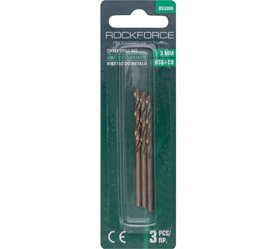 Сверло по металлу (3 шт; 3 мм; HSS-Co; в блистере) ROCKFORCE RF-DS330H(29154)