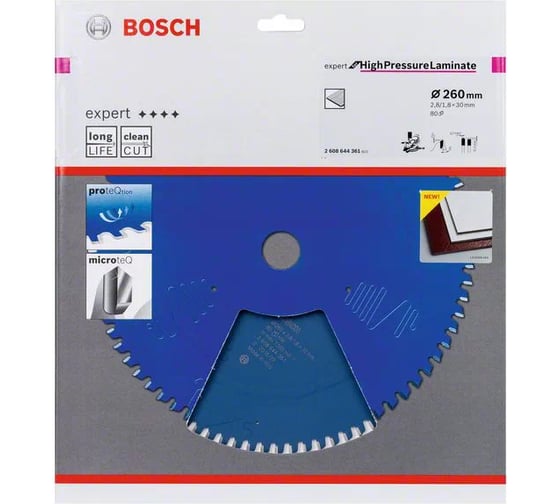 Диск пильный Expert for High Pressure Laminate (260x30 мм; 2.8/1.8 мм; 80T) Bosch 2608644361