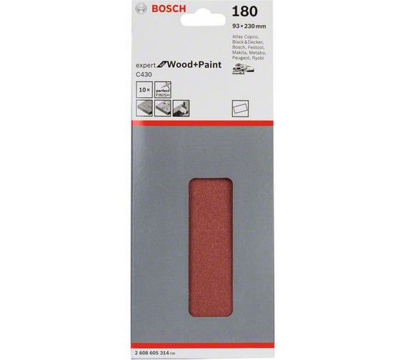 Шлифлист C430 Expert for Wood+Paint (93x230 мм; K180; 10 шт.) Bosch 2608605314