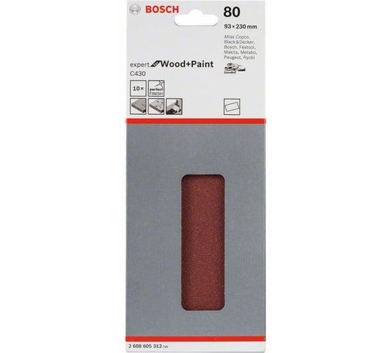 Шлифлист C430 Expert for Wood+Paint (93x230 мм; K80; 10 шт.) Bosch 2608605312