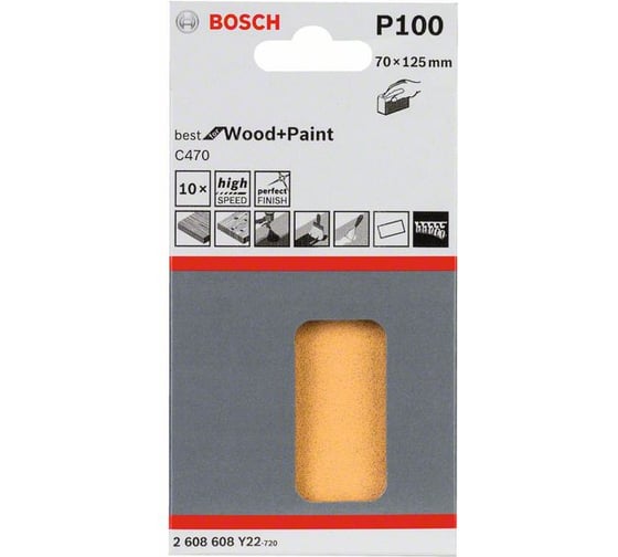 Шлифлист C470 Expert for Wood+Paint (70x125 мм; K100; 10 шт.) Bosch 2608608Y22