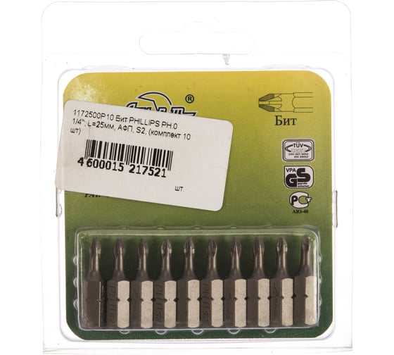 Бита PHILLIPS РН0, 1/4", 10 шт. AIST 1172500P10 00-00003050
