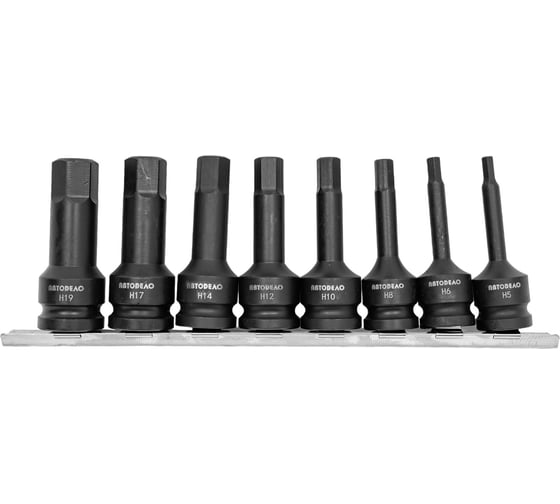 Набор головок ударных 1/2" HEX 5-19 мм, 8 шт., L-78 мм, на планке АвтоDело 39098 15960