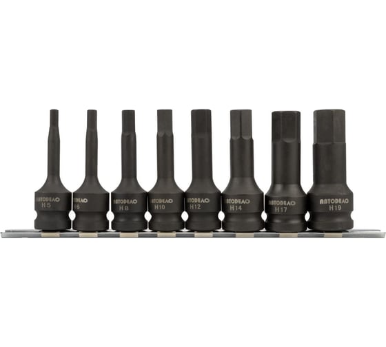 Набор головок ударных 1/2" HEX 5-19 мм, 8 шт., L-78 мм, на планке АвтоDело 39098 15960