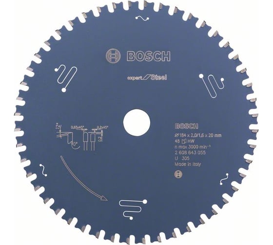 Диск пильный 184x20 мм, 48 зубьев Expert for Steel Bosch 2608643055