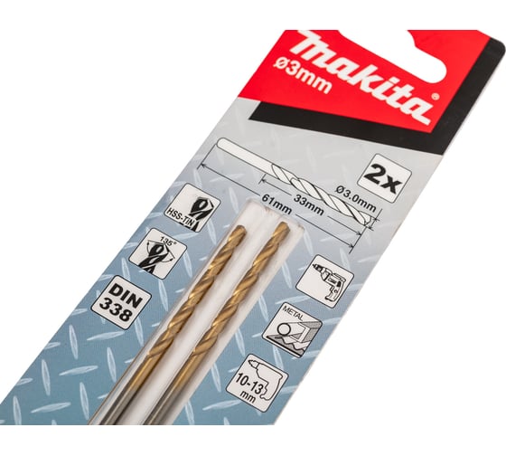 Сверло по металлу HSS-TiN (3х61 мм; 2 шт.) Makita D-64048