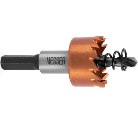 Коронка HSS-TiN 24 мм, с центровочным сверлом и толкающей пружиной для листового материала до 2 мм, ц/х MESSER 21-02-024