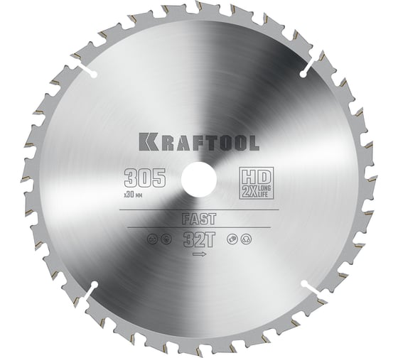 Диск пильный по дереву KRAFTOOL Fast 305x30 мм, 32Т 36950-305-30 1