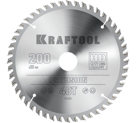 Диск пильный по дереву KRAFTOOL Precission 200x30 мм, 48Т 36952-200-30