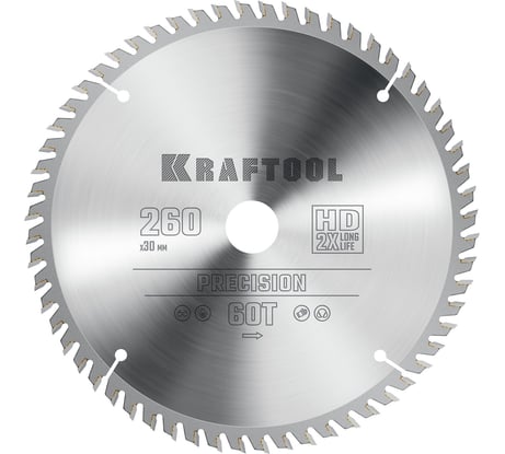 Диск пильный по дереву KRAFTOOL Precission 260x30 мм, 60Т 36952-260-30