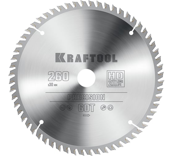 Диск пильный по дереву KRAFTOOL Precission 260x30 мм, 60Т 36952-260-30 1