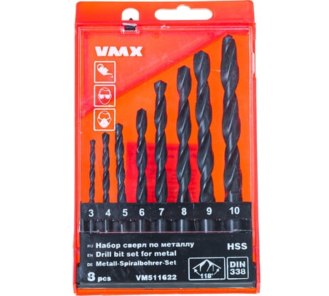 Набор сверл по металлу HSS (8 шт; 3-10 мм) VMX 511622