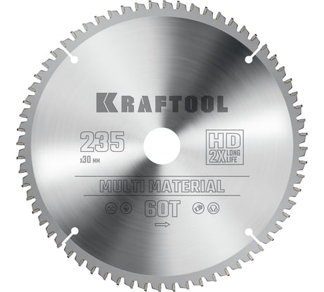 Диск пильный по алюминию KRAFTOOL Multi material 235x30 мм, 64Т 36953-235-30