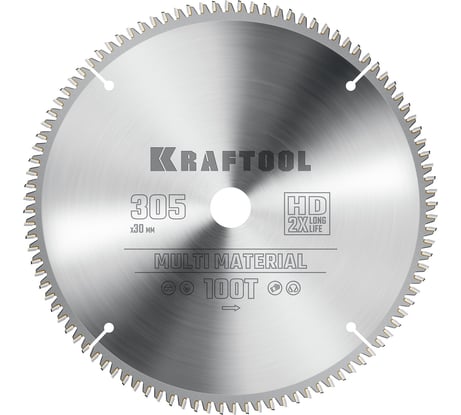 Диск пильный по алюминию KRAFTOOL Multi material 305x30 мм, 100Т 36953-305-30