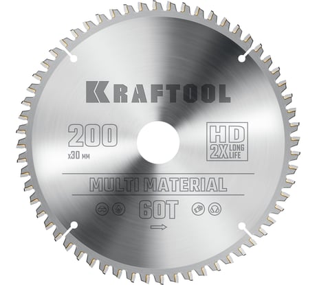 Диск пильный по алюминию KRAFTOOL Multi material 200x30 мм, 60Т 36953-200-30