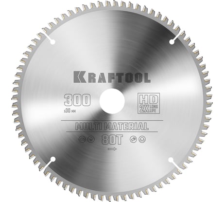 Диск пильный по алюминию KRAFTOOL Multi material 300x30 мм, 80Т 36953-300-30