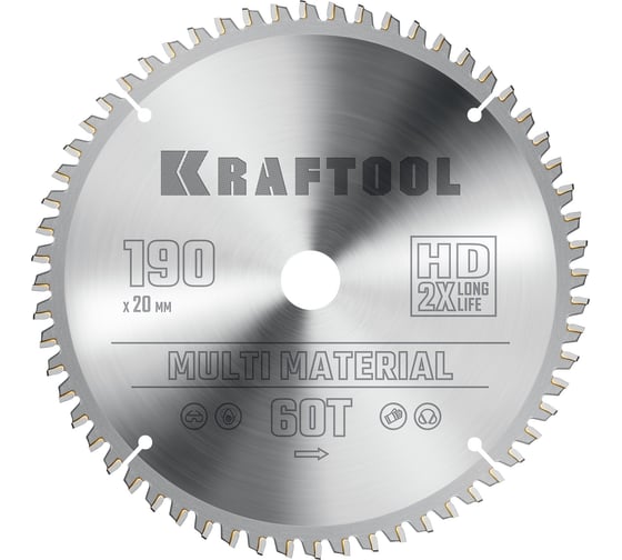 Диск пильный по алюминию KRAFTOOL Multi material 190x20 мм, 60Т 36953-190-20 1