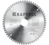Диск пильный по алюминию KRAFTOOL Multi material 190x30 мм, 60Т 36953-190-30