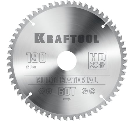 Диск пильный по алюминию KRAFTOOL Multi material 190x30 мм, 60Т 36953-190-30