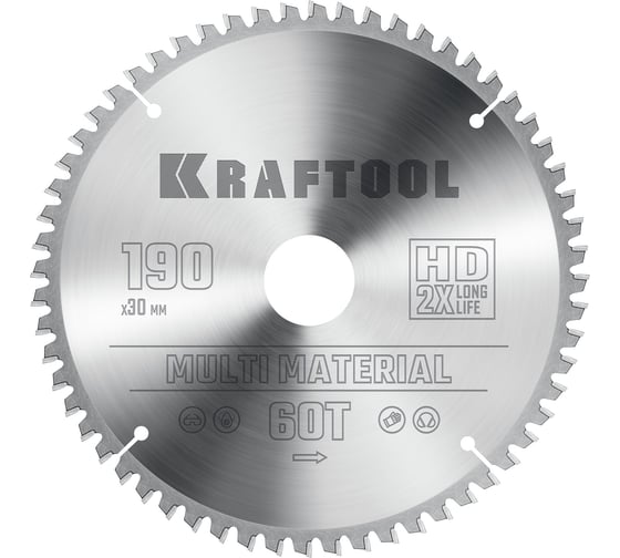 Диск пильный по алюминию KRAFTOOL Multi material 190x30 мм, 60Т 36953-190-30 1