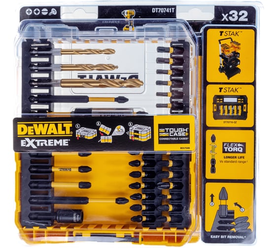Набор бит, насадок и сверл FLEXTORQ 32 предмета DEWALT DT70741T-QZ