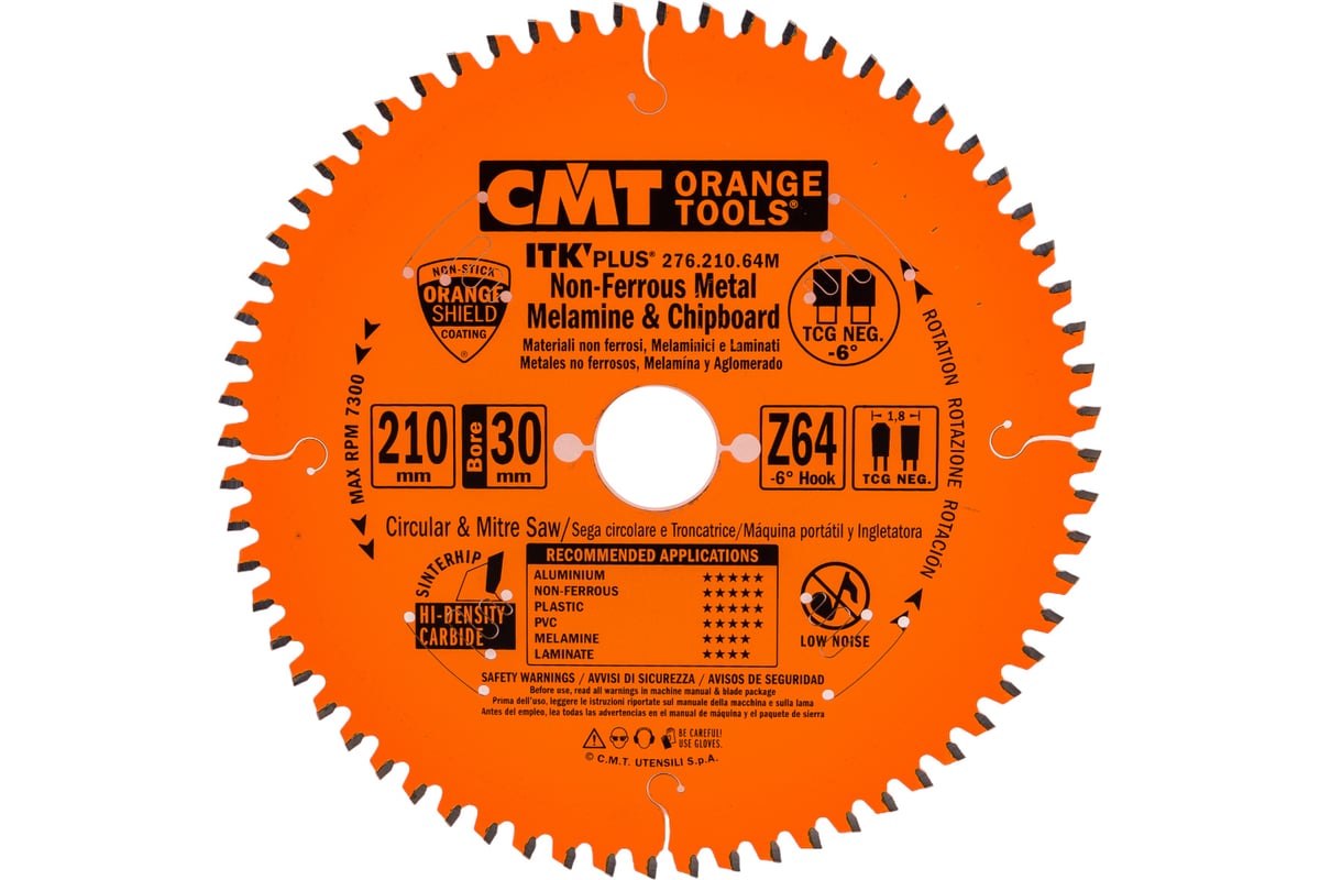 Диск пильный по алюминию (210x1.8/1.2x30 мм; Z64; TCG NEG -6) CMT  276.210.64M - выгодная цена, отзывы, характеристики, фото - купить в Москве  и РФ