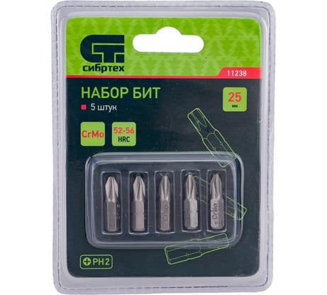 Набор бит (5 шт; PH2x25 мм; CrMo) СИБРТЕХ 11238