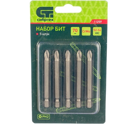 Набор бит (5 шт; PH2x70 мм; CrMo) СИБРТЕХ 11259