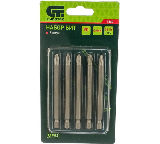 Набор бит (5 шт; PH2x90 мм; CrMo) СИБРТЕХ 11260
