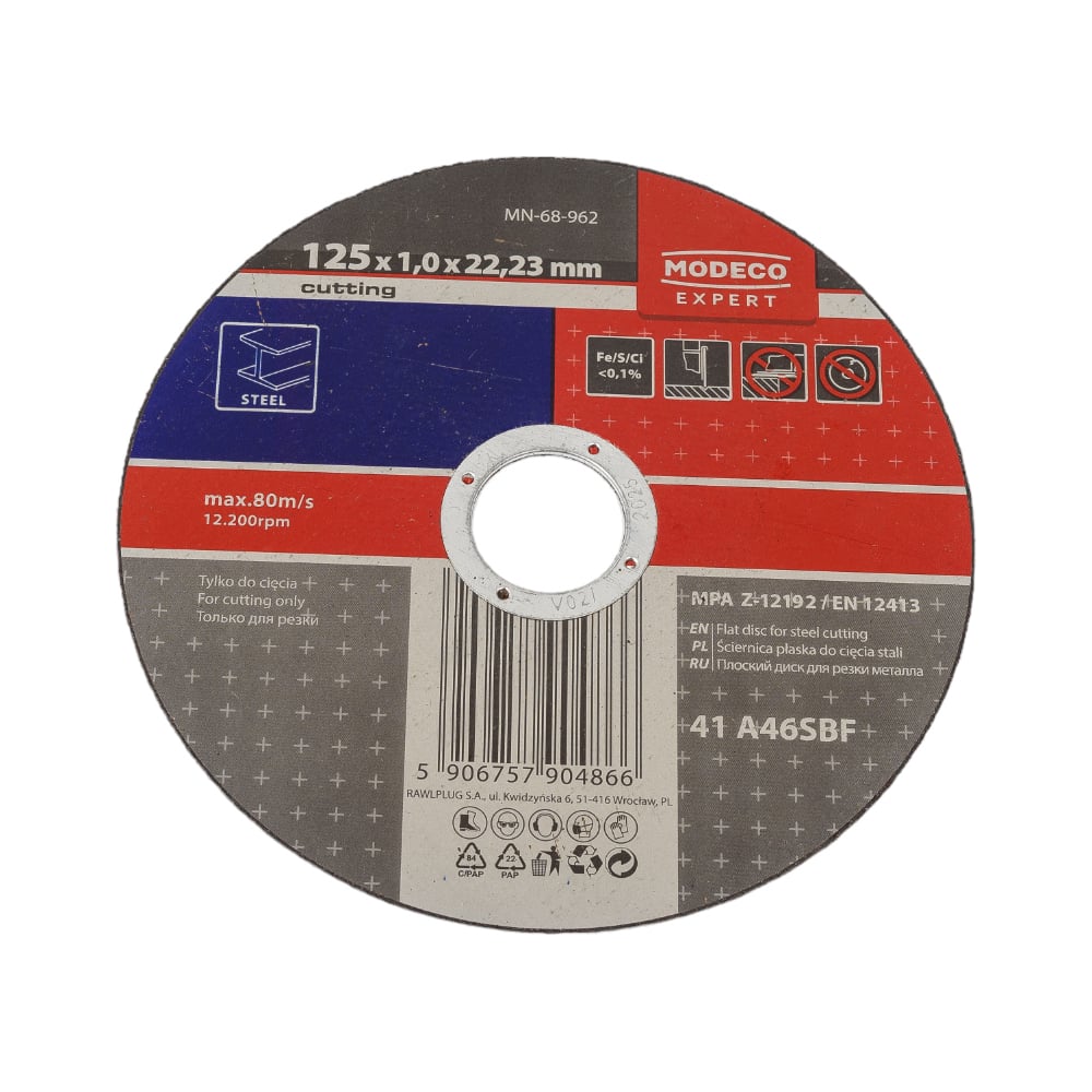 Диск для резки металла 125x1.0x22.23 мм, плоский MODECO MN-68-962 ...