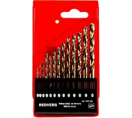 Набор сверл по металлу кобальтовые HSS-Co, 1,5-6,5 мм, 13 шт. REDVERG 6621092