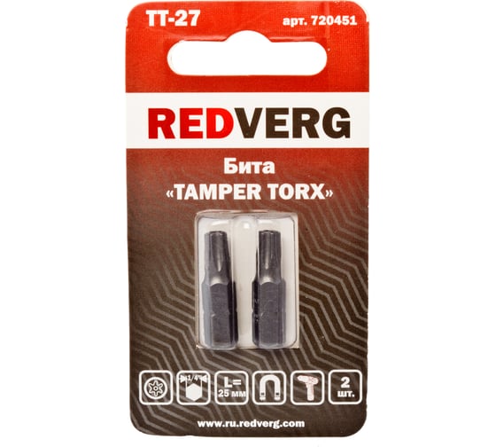Бита Torx Tamper ТТ27, 25 мм, 2 шт. REDVERG 6623499 1