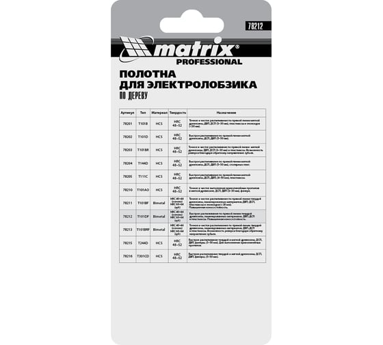 Полотна для электролобзика по дереву T101DF (75 мм; 4 мм; 3 шт.) MATRIX 78212