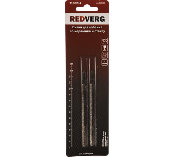 Пилка для лобзика по плитке, стеклу T130DIA Diamant 2 шт. REDVERG 6623567