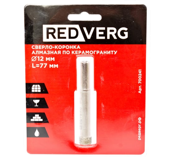 Сверло-коронка алмазная по керамограниту 12 мм REDVERG 6627192