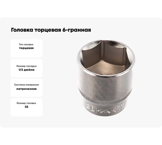 Головка торцевая 6-гранная (32 мм; 50 мм; 1/2") с держателем ЭВРИКА ER-91323H