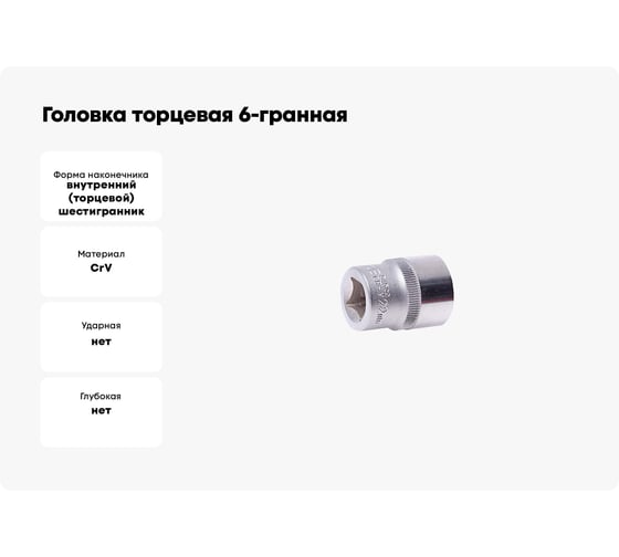 Головка торцевая 6-гранная 22 мм, 1/2", L=38 мм ROCKFORCE RF-54522(11676)