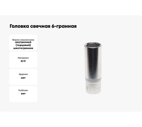 Головка свечная 6-гранная 16 мм, 1/2", L=65 мм ROCKFORCE RF-807416(11822)
