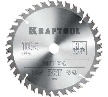 Диск пильный по дереву KRAFTOOL Optima 185x20 мм, 36Т 36951-185-20