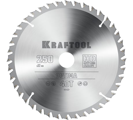 Диск пильный по дереву KRAFTOOL Optima 250x32 мм, 40Т 36951-250-32