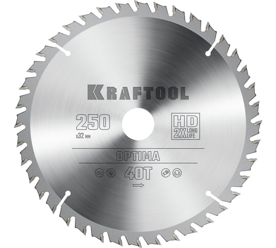 Диск пильный по дереву KRAFTOOL Optima 250x32 мм, 40Т 36951-250-32 1