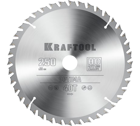 Диск пильный по дереву KRAFTOOL Optima 250x30 мм, 40Т 36951-250-30