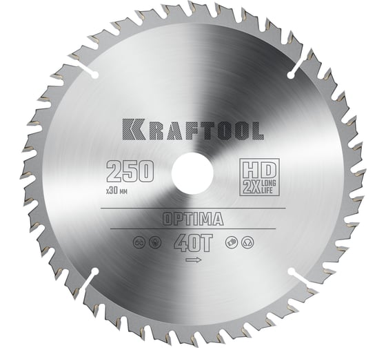 Диск пильный по дереву KRAFTOOL Optima 250x30 мм, 40Т 36951-250-30
