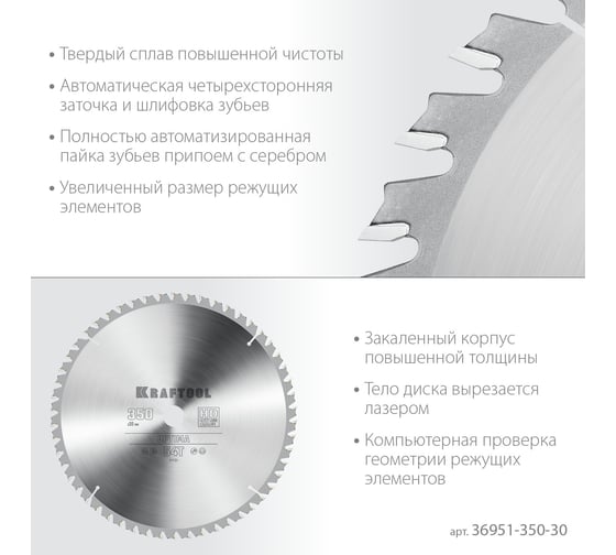 Диск пильный по дереву KRAFTOOL Optima 350x30 мм, 54Т 36951-350-30