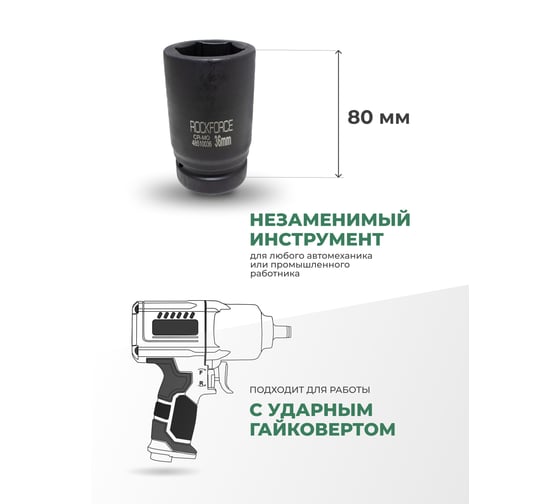 Головка торцевая ударная удлиненная 6-гранная (36 мм; L=85 мм; 1DR) ROCKFORCE RF-48510036(1574)